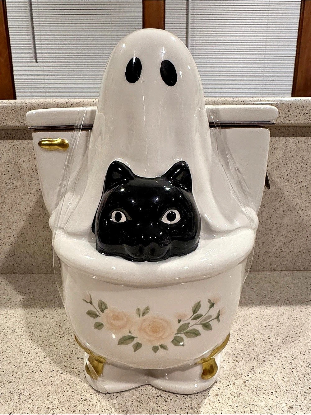 Global Design Connections Haunted Halloween Ghost & Cat Toilet Cookie Jar